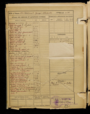 Rabouille, Georges Alphonse Charles, né le 06 juillet 1895 à Heudicourt (Somme), classe 1915, matricule n° 1039, Bureau de recrutement de Péronne