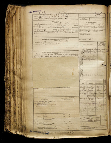 Depoilly, Jean Marie Arsène, né le 20 octobre 1897 à Molliens-Dreuil (Somme), classe 1917, matricule n° 1342, Bureau de recrutement d'Abbeville