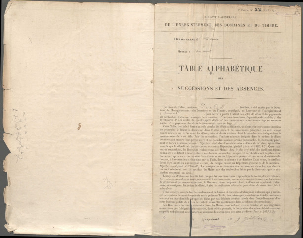 Table des successions et absences du bureau de Oisemont