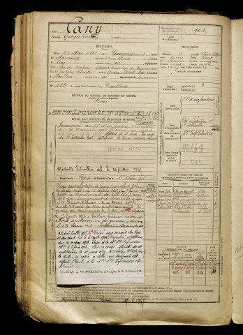 Cany, Georges Lucien, né le 28 mai 1882 à Gouzeaucourt (Nord), classe 1902, matricule n° 104, Bureau de recrutement d'Abbeville