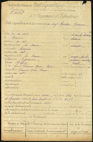 Martin, Edmond, né le 30 octobre 1882 à Amiens (Somme), classe 1902, matricule n° 1306, Bureau de recrutement d'Amiens