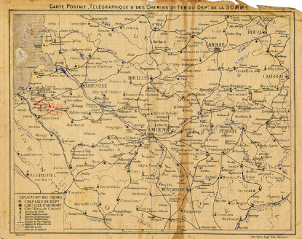 Carte postale, télégraphique et des chemins de fer du département de la Somme