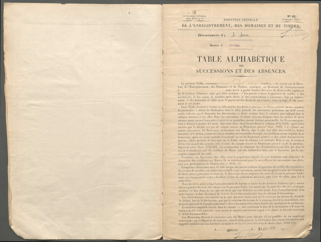 Table des successions et absences du bureau de Rosières-en-Santerre