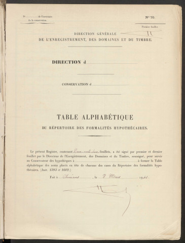 Table du répertoire des formalités, de Detournay à Drugan, registre n° 13 (Conservation des hypothèques de Montdidier)