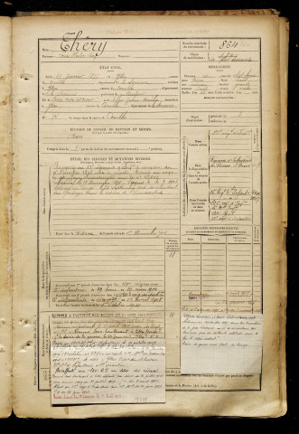 Théry, Louis Hector Léon, né le 17 janvier 1877 à Ytres (Somme), classe 1897, matricule n° 864, Bureau de recrutement de Péronne