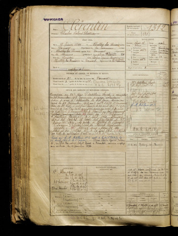 Clérentin, Charles Roland Théotime, né le 25 février 1899 à Halloy-lès-Pernois (Somme), classe 1919, matricule n° 1312, Bureau de recrutement d'Abbeville