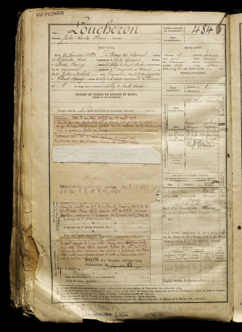 Loucheron, Jules Charles Henri, né le 21 janvier 1889 à Bray-lès-Mareuil (Somme), classe 1909, matricule n° 484, Bureau de recrutement d'Abbeville