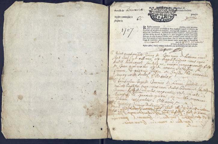 Biencourt (Saint-Martin) : baptêmes, mariages, sépultures (1707-1746)