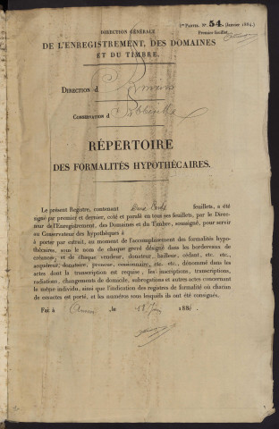 Répertoire des formalités hypothécaires, du 13/06/1885 au 16/10/1885, registre n° 335 (Abbeville)