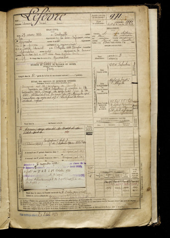 Lefèvre, Edouard Ernest, né le 29 mars 1883 à Incheville (Seine-Maritime), classe 1903, matricule n° 971, Bureau de recrutement d'Abbeville
