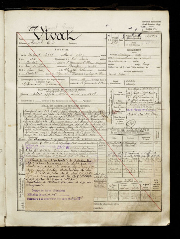 Vivat, Marcel Louis, né le 21 avril 1898 à Paris 12e Arrondissement (Paris), classe 1918, matricule n° 1496, Bureau de recrutement d'Amiens