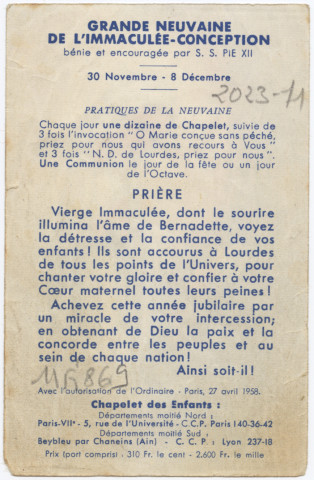 Grande neuvaine de l'Immaculée Conception. Grande neuvaine de l'Immaculée Conception