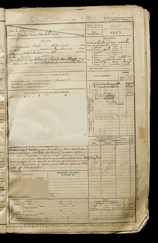 Courtin, Zéphir Léon Michel, né le 11 janvier 1896 à Amiens (Somme), classe 1916, matricule n° 1001, Bureau de recrutement d'Amiens