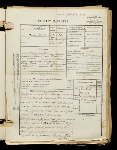 Dalbart, Gaston Michel, né le 15 décembre 1898 à Mouflières (Somme), classe 1918, matricule n° 307, Bureau de recrutement d'Amiens