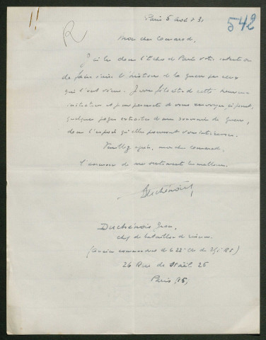 Témoignage de Duchénois d'Apremont, Jean (Capitaine) et correspondance avec Jacques Péricard