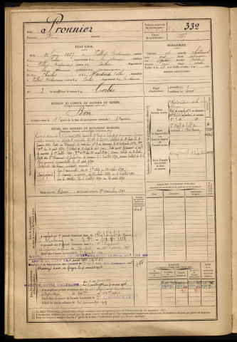Pronnier, Henri, né le 10 juin 1867 à Villers-Bretonneux (Somme), classe 1887, matricule n° 332, Bureau de recrutement d'Amiens