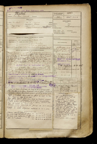 Michel, Paul Henri François, né le 25 avril 1894 à Amiens (Somme), classe 1914, matricule n° 1061, Bureau de recrutement d'Amiens