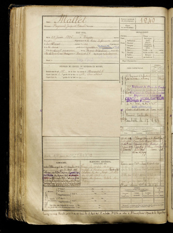 Mallet, Raymond Jacques Edouard, né le 22 juin 1895 à Dieppe (Seine-Maritime), classe 1915, matricule n° 1240, Bureau de recrutement d'Amiens