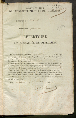 Répertoire des formalités hypothécaires, du 21/03/1855 au 01/08/1855, registre n° 157 (Péronne)