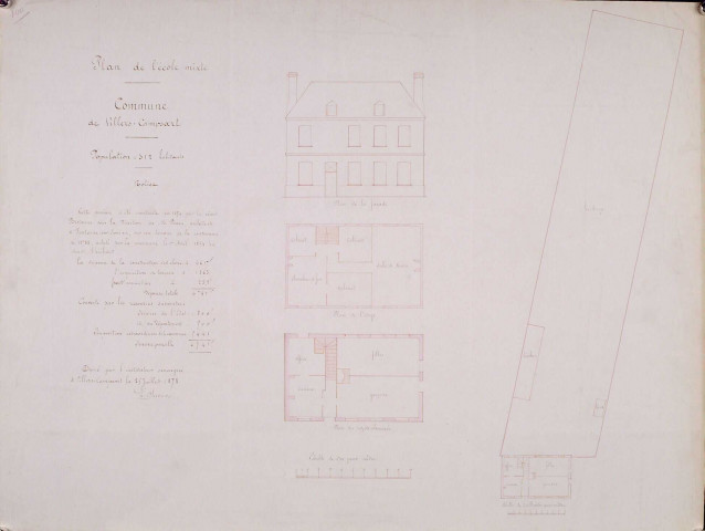 Villers-Campsart. Plan de l'école mixte et de la mairie, figurant l'herbage