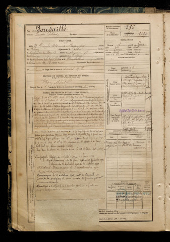 Boudaille, Eugène Gustave, né le 28 décembre 1871 à Becquigny (Aisne), classe 1891, matricule n° 786, Bureau de recrutement d'Amiens