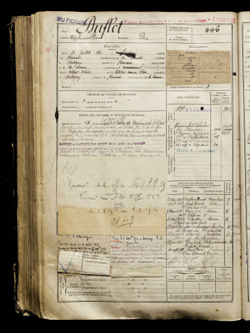 Duflot, Appolinaire Désiré, né le 16 juillet 1890 à Cartigny (Somme), classe 1910, matricule n° 446, Bureau de recrutement de Péronne
