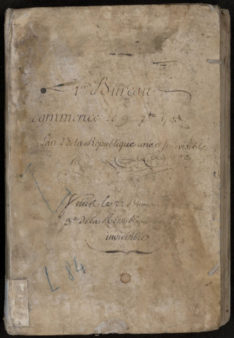 Délibérations et arrêtés du 1er bureau du directoire du département (contributions, etc.) : 9 septembre 1793- 22 brumaire an III