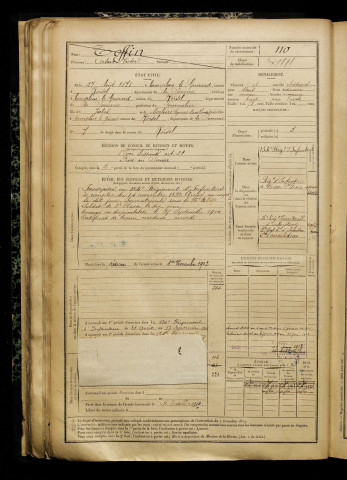 Toffin, Octave Victor, né le 27 août 1878 à Templeux-le-Guérard (Somme), classe 1898, matricule n° 110, Bureau de recrutement de Péronne