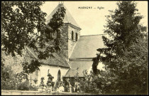 Carte postale intitulée "Marigny. Eglise". Correspondance de Raymond Paillart à son fils Louis