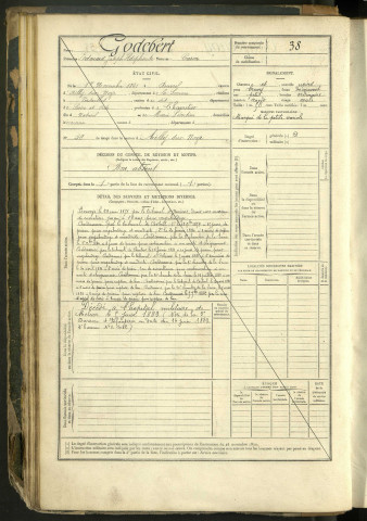 Godebert, Edouard Joseph Ildephonse, né le 1er novembre 1861 à Rouvrel (Somme, France), classe 1881, matricule n° 38, Bureau de recrutement Péronne