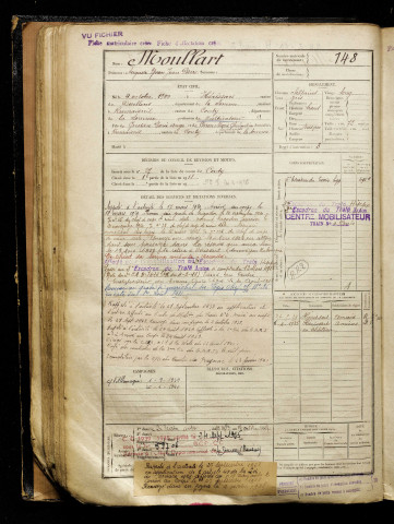 Moullart, Auguste Yvan Jean Pierre, né le 04 octobre 1900 à Hérissart (Somme), classe 1920, matricule n° 148, Bureau de recrutement d'Amiens