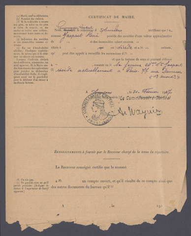 Table des successions et absences du bureau d'Amiens