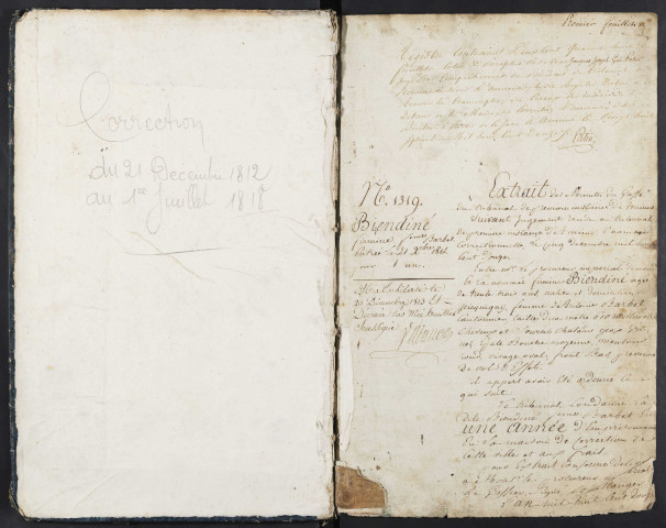 Maison de correction dite Bicêtre à Amiens. Registre d'écrou : numéros 1319 à 1992. 21 décembre 1812 - 01 juillet 1818