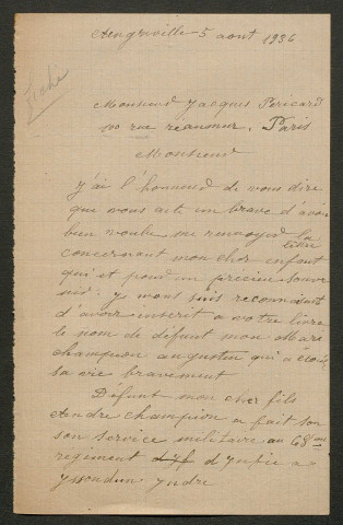 Témoignage de Champion, André et correspondance avec Jacques Péricard