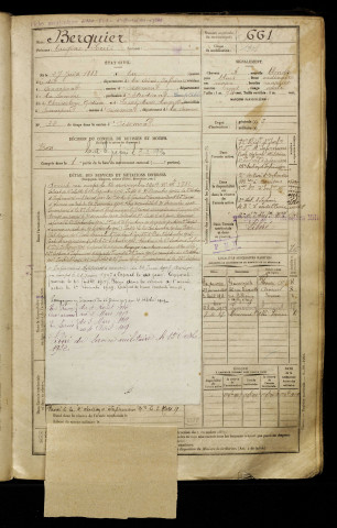 Berquier, Eugène Louis, né le 27 juin 1883 à Eu (Seine-Maritime), classe 1903, matricule n° 661, Bureau de recrutement d'Amiens