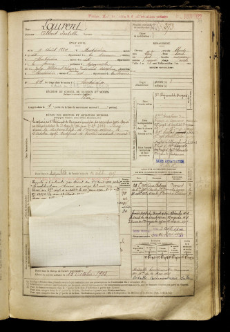 Laurent, Albert Isabelle, né le 09 août 1884 à Montdidier (Somme), classe 1904, matricule n° 273, Bureau de recrutement de Péronne