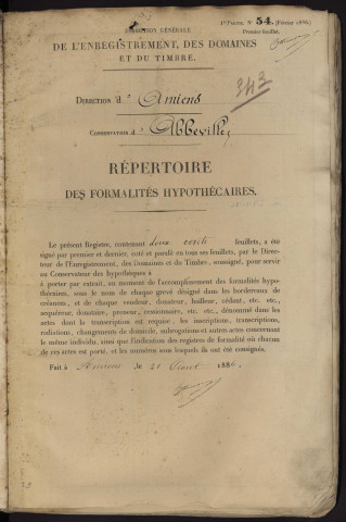Répertoire des formalités hypothécaires, du 06/10/1887 au 25/01/1888, registre n° 343 (Abbeville)
