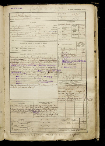 Delarue, Maurice Jean Baptiste Léonard, né le 08 février 1896 à Marcelcave (Somme), classe 1916, matricule n° 1425, Bureau de recrutement d'Amiens