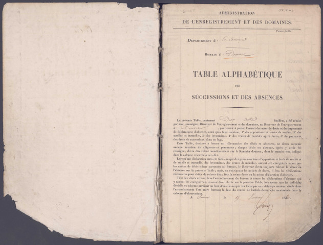 Table des successions et absences du bureau de Domart-en-Ponthieu