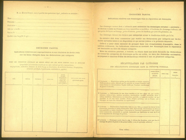 Chaulnes. Demande d'indemnisation des dommages de guerre : dossier Duhennois-Cagnion