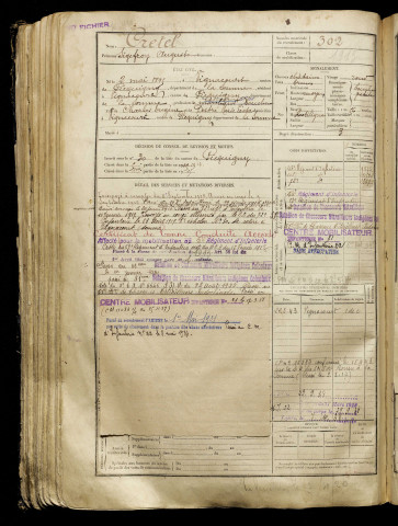 Cretel, Sigefroy Auguste, né le 02 mai 1895 à Vignacourt (Somme), classe 1915, matricule n° 302, Bureau de recrutement d'Amiens