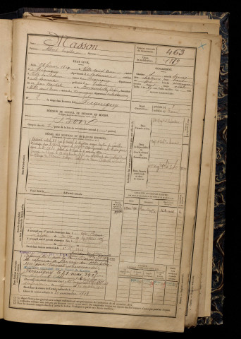 Masson, Albert Eusèbe, né le 28 février 1869 à Saint-Ouen (Somme), classe 1889, matricule n° 463, Bureau de recrutement d'Amiens