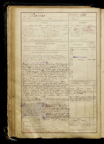 Darras, Edouard Gaston, né le 11 septembre 1888 à Ville-le-Marclet (Somme), classe 1908, matricule n° 154, Bureau de recrutement d'Amiens