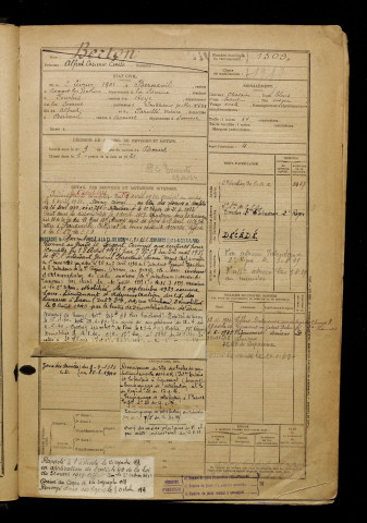 Berton, Alfred Casimir Emile, né le 02 février 1901 à Berneuil (Somme), classe 1921, matricule n° 1509, Bureau de recrutement d'Abbeville