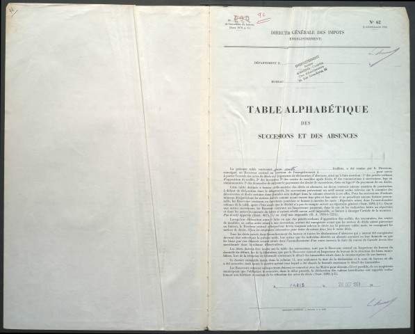 Table des successions et absences du bureau d'Amiens