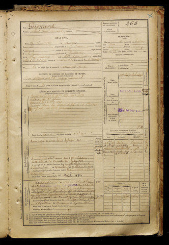 Guénard, Albert René Armand, né le 27 février 1877 à Amiens (Somme), classe 1897, matricule n° 265, Bureau de recrutement d'Amiens