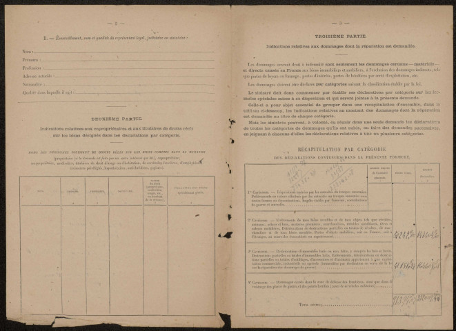 Ham. Demande d'indemnisation des dommages de guerre : dossier Langellé-Lertourné