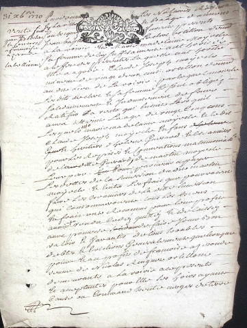 Etude de Me Jean Baptiste Fournier à Amiens (étude n°4). Minutes de l'année 1720