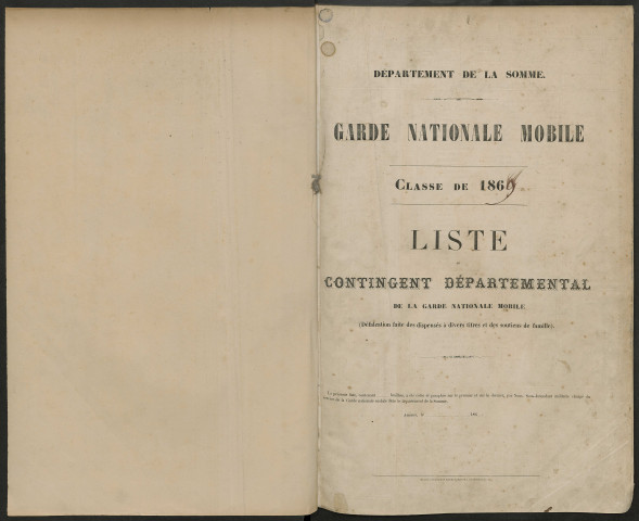 Amiens : liste des hommes de la garde nationale mobile de la classe 1869