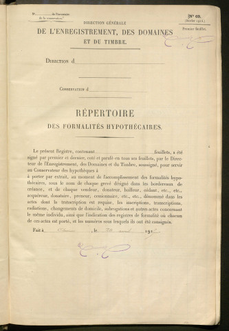 Répertoire des formalités hypothécaires, du 11/06/1929 au 09/11/1929, registre n° 390 (Péronne)